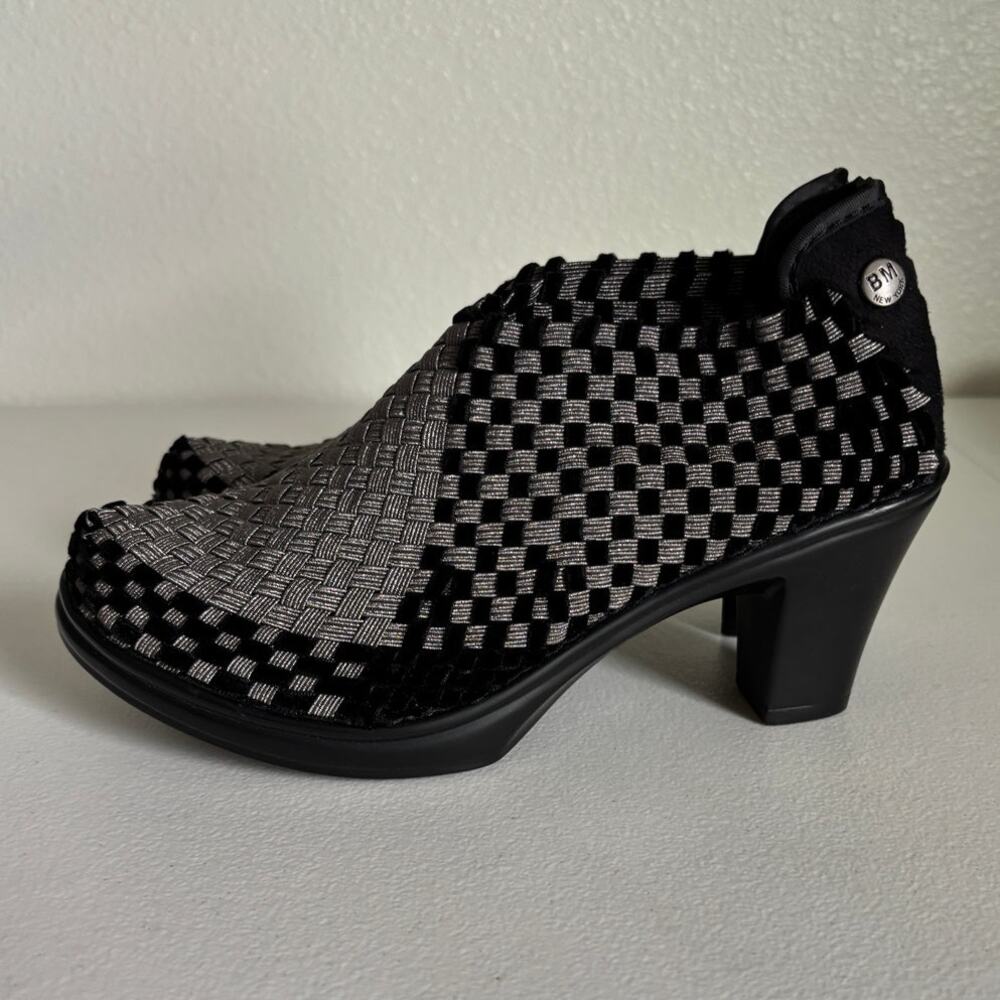 Bernie Mev Size 8 (EU 39) Chesca Black Silver Woven Memory Foam Block Heel